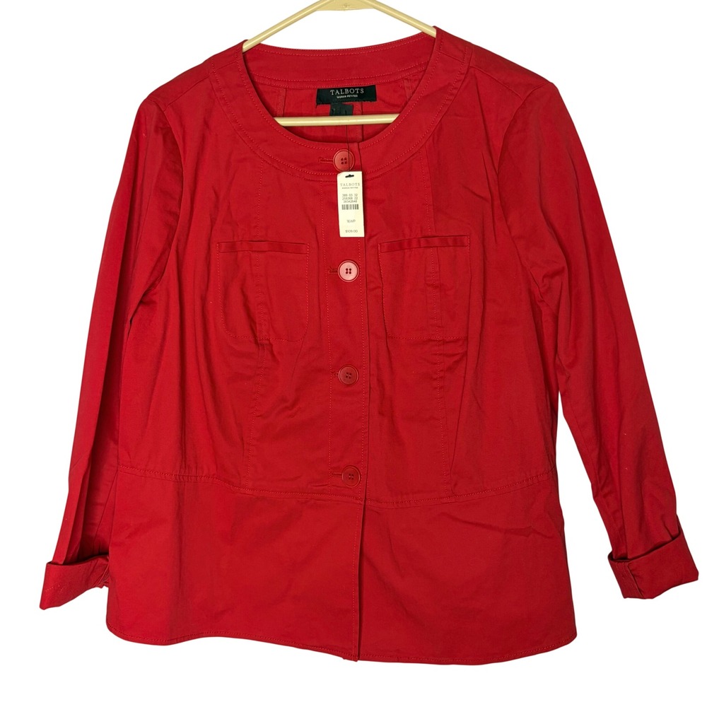 Talbots NWT Jacket 16WP Utility Red Button Petite Plus Cotton Stretch Blazer